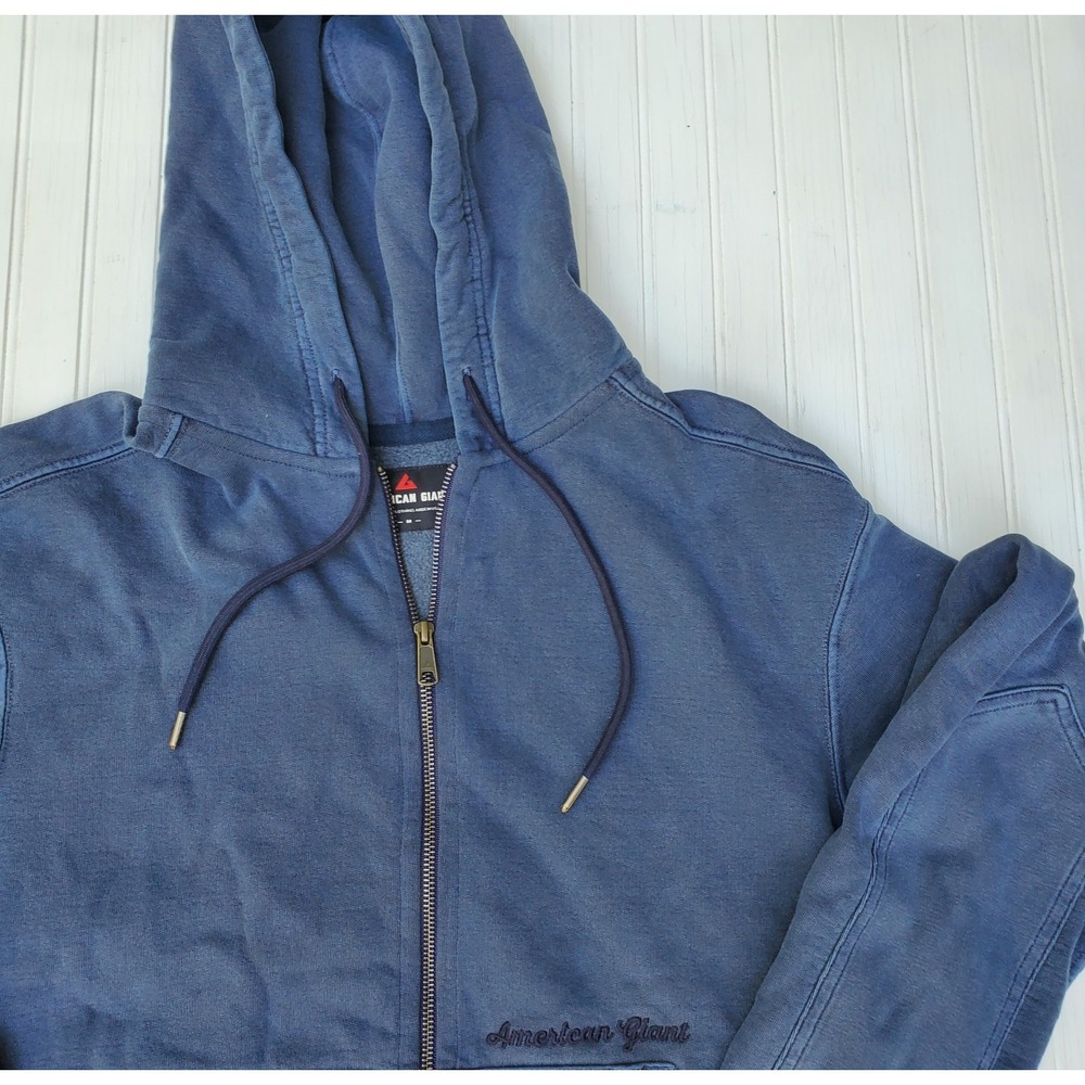American‎ Giant Mens Full Zip Vintage Wash Hoodie Sweatshirt M Navy Script Logo